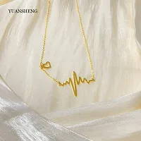 Stylish Heartbeat Shape Pendant With Chain; Cute Trendy Romantic Chain Locket For Your Loved Ones; Necklace Jewellery Gift On Valentine Birthday Anniversary For Women Girls Kids Jewelry (Gold) Metal,-thumb2