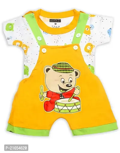 SHOPOLINE Cotton Dungaree for Boys  Girls (Yellow 4, 3-6 Months)