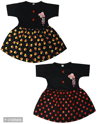 Shopoline Cotton Half Sleeve Frock Design for New Born Baby Kids Girls Infant Pack of 2 (0-3 Months, Black)