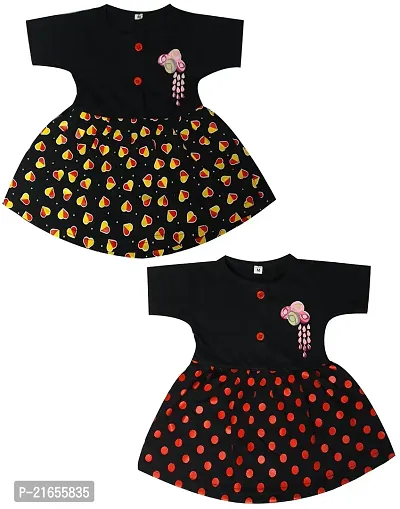 Shopoline Cotton Half Sleeve Frock Design for New Born Baby Kids Girls Infant Pack of 2 (0-3 Months, Black)-thumb0