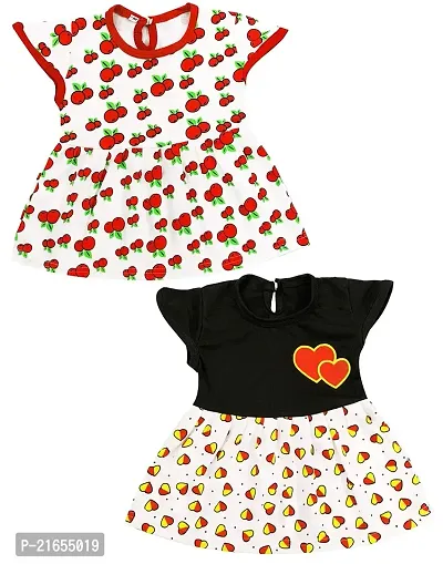 Shopoline Cotton Half Sleeve Frock Design for New Born Baby Kids Girls Infant Pack of 2 (0-3 Months, RED Black)