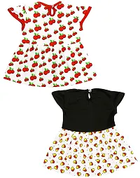 Shopoline Cotton Half Sleeve Frock Design for New Born Baby Kids Girls Infant Pack of 2 (0-3 Months, RED Black)-thumb1