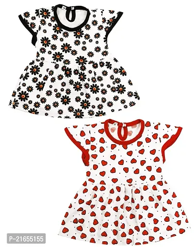 Shopoline Cotton Half Sleeve Frock Design for New Born Baby Kids Girls Infant Pack of 2 (0-3 Months, Black White)