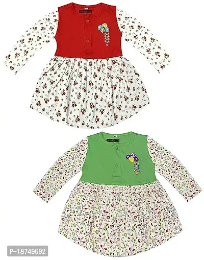 Cotton Full Sleeve Frock Design For New Born Baby Kids Girls Infant Pack Of 2
