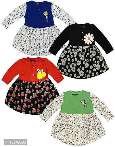 Cotton Full Sleeve Frock Design For New Born Baby Kids Girls Infant Pack Of 4-thumb0