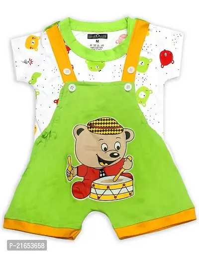 SHOPOLINE Cotton Dungaree for Boys  Girls (Green 4, 3-6 Months)