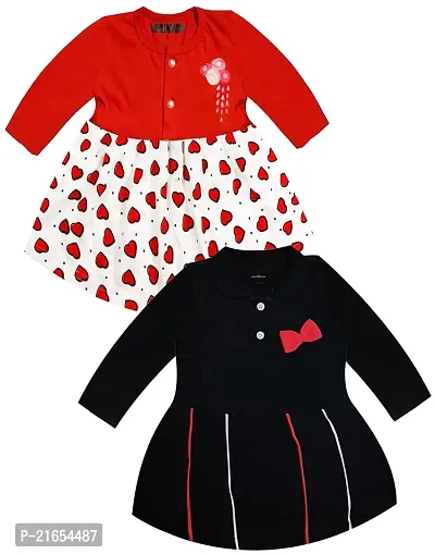 Shopoline Cotton Full Sleeve Frock Design for New Born Baby Kids Girls Infant Pack of 2 (0-3 Months, Multi 5)-thumb0