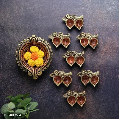 Classic Handicraftian 2 Leaf Diya Set Of 10-thumb3