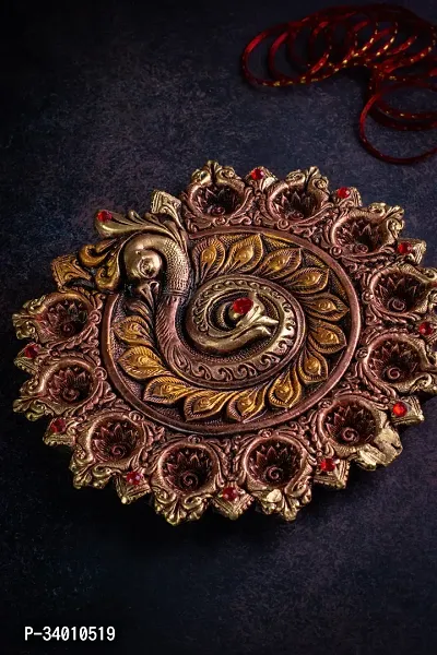 Handicraftian Peacock 9 Diya Plate-thumb3