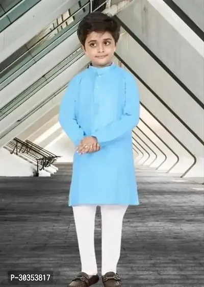 Stylish Blue Cotton Blend Solid Kurta Sets For Boys-thumb0