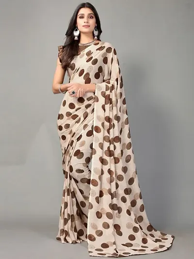 Georgette Polka Dot Printed Sarees with Blouse piece