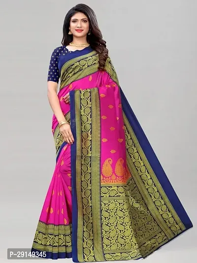 Stylish Poly Crepe Pink Woven Design Saree with Blouse piece For Women-thumb0