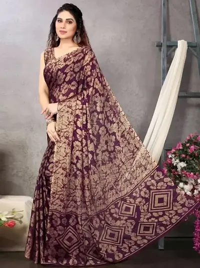 Chiffon Printed Sarees With Blouse Piece