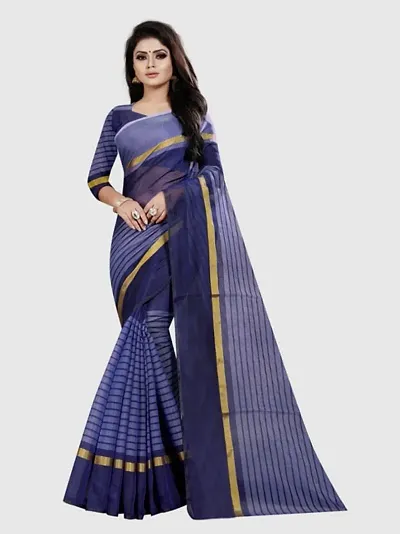 Cotton Silk Striped Sarees with Blouse piece