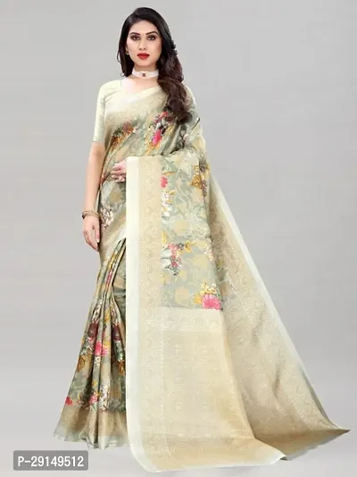 Stylish Poly Crepe Beige Printed Saree with Blouse piece For Women