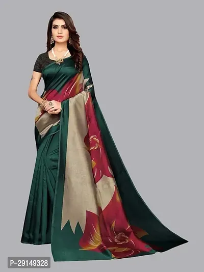 Stylish Poly Crepe Green Printed Saree with Blouse piece For Women-thumb0