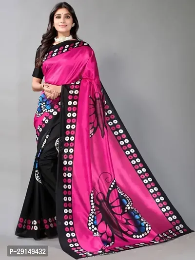 Stylish Poly Crepe Pink Printed Saree with Blouse piece For Women