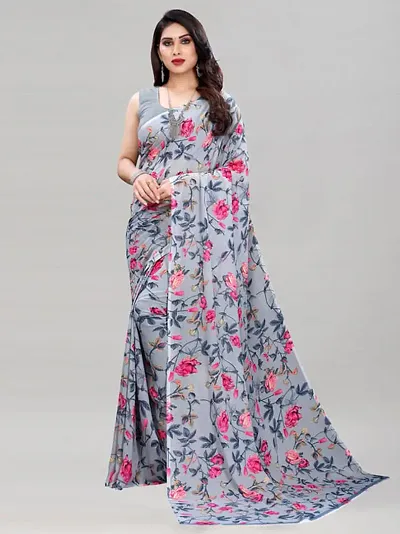 Printed Georgette Sarees With Matching Blouse Piece