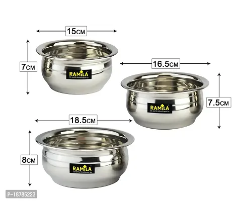 Ramila Stainless Steel Handi Set With Lid, Patila Set, bhagona Set ( 3Pcs Handi And 3 Pcs Lid )-Capacity-1500ml,1000ml,750ml-thumb2