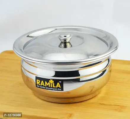 Ramila Serving Handi Set With Lid ,Patila Set, Bhagona Set Cookware Set And Cooking Pot-Capacity 1000ml,750ml-thumb4