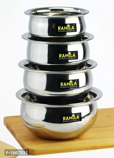 Stainless Steel Handi Set, Serving Handi,Cookware Set ,Patila, Bhagona, Cookware Set -Capacity-1.5liter,1liter,0.75liter,0.50liter-thumb0
