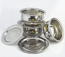 Steel Handi With Lid, patila Laser Design lid Cookware Set of 3 Pieces With lid Cooking Serving Bowl biryani Milk Pot - Capacity 1.5-L, 1-L, 0.75-L-thumb2