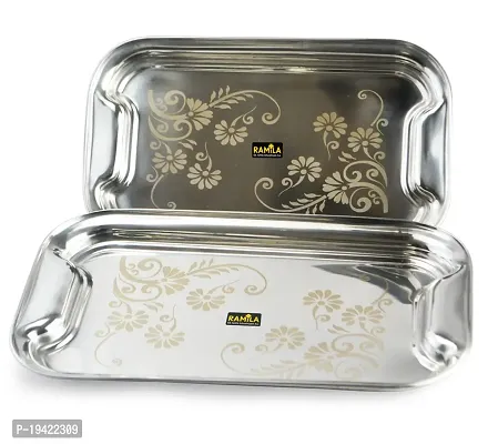 Ramila Stainless Steel  Tray Set ,Serving Set - ( Big Size And Medium Size)-thumb0