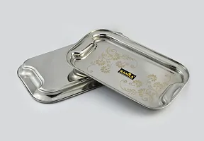 Ramila Stainless Steel  Tray Set ,Serving Set - ( Big Size And Medium Size)-thumb1