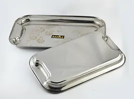Ramila Stainless Steel  Tray Set ,Serving Set - ( Big Size And Medium Size)-thumb2