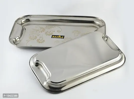 Ramila Stainless Steel  Tray Set ,Serving Set - ( Big Size And Medium Size)-thumb3