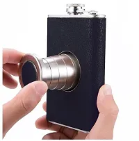 Nexshop Flask Builtin Collapsible 2 Oz Shot Glass Flask Funnel Steel Leather Coated Stainless Steel Hip Flask 236 ml-thumb1