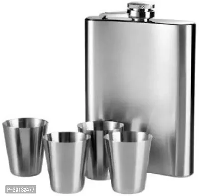 Steel Set with 4 Mugs Hip Flask 210 ml