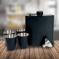 8oz Black Matt Hip Flask + 4 shot glasses + Funnel Bar set Stainless Steel Hip Flask 236 ml-thumb3