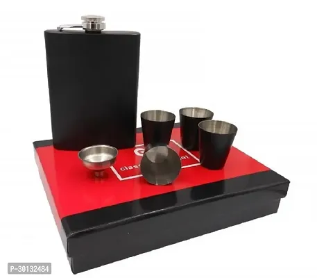 8oz Black Matt Hip Flask + 4 shot glasses + Funnel Bar set Stainless Steel Hip Flask 236 ml