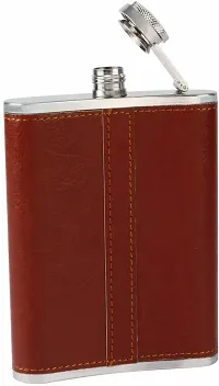 Stainless Steel Brown Leatherite Pocket Hip Flask Stainless Steel Hip Flask 236 ml-thumb3