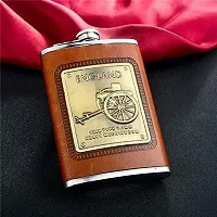 Stainless Steel and Stitched Leather Hip Flask 8 oz Hip Flask 230 ml-thumb1