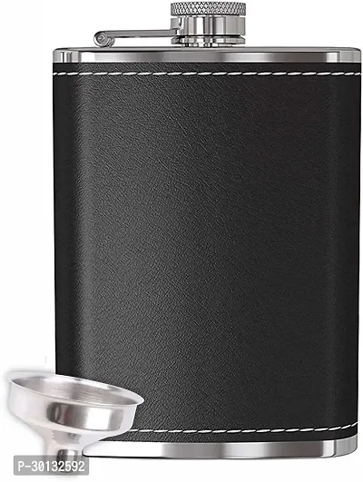 Hip Flask Black Leatherette with Funnel Stainless Steel Hip Flask 236 ml