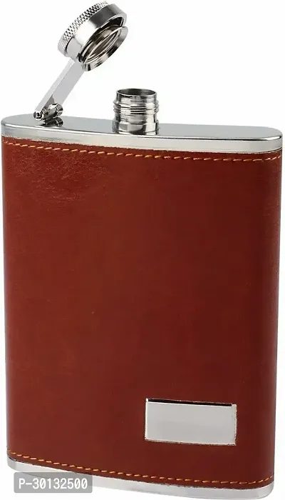 Stainless Steel Brown Leatherite Pocket Hip Flask Stainless Steel Hip Flask 236 ml