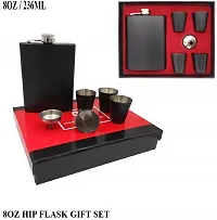 8oz Black Matt Hip Flask + 4 shot glasses + Funnel Bar set Stainless Steel Hip Flask 236 ml-thumb1