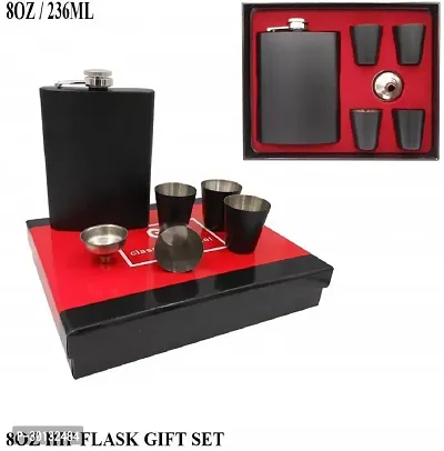 8oz Black Matt Hip Flask + 4 shot glasses + Funnel Bar set Stainless Steel Hip Flask 236 ml-thumb2