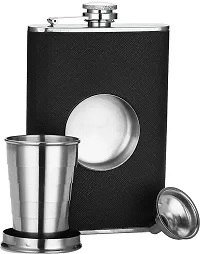 Nexshop Flask Builtin Collapsible 2 Oz Shot Glass Flask Funnel Steel Leather Coated Stainless Steel Hip Flask 236 ml-thumb4