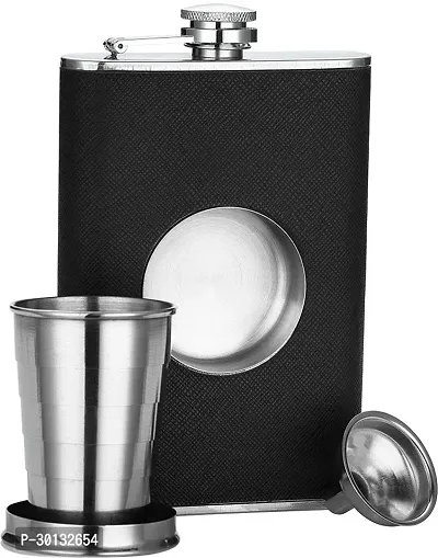 Nexshop Flask Builtin Collapsible 2 Oz Shot Glass Flask Funnel Steel Leather Coated Stainless Steel Hip Flask 236 ml-thumb5