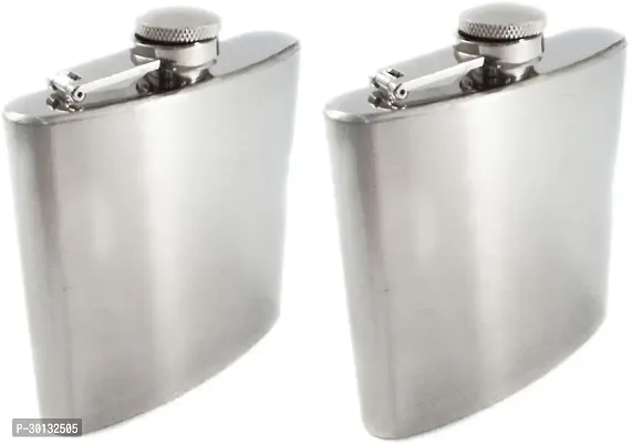 Pack of 2 Stainless Steel Hip Flask Alcoholic Container Steel Flask Hip Flask 210 ml-thumb2