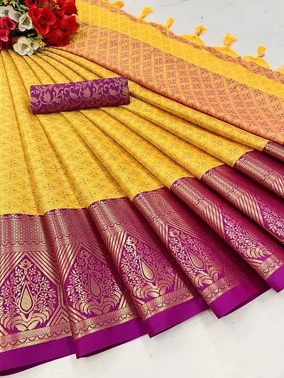 Stylish Silk Blend Woven Design Saree with Blouse Piece For Women