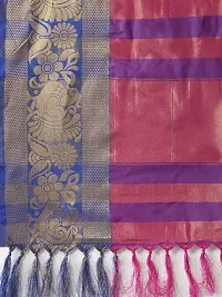 Stylish Cotton Blend Pink Woven Design Saree with Blouse Piece For Women-thumb2