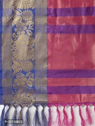 Stylish Cotton Blend Pink Woven Design Saree with Blouse Piece For Women-thumb3