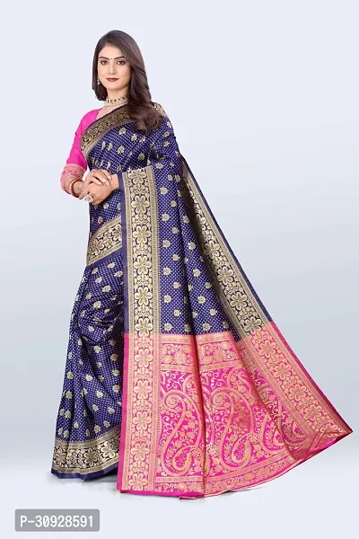 Stylish Art Silk Navy Blue Printed Saree with Blouse Piece For Women-thumb0