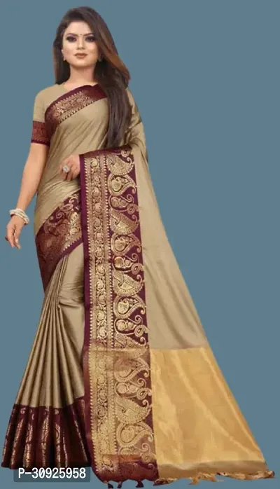 Stylish Art Silk Cream Solid Saree with Blouse Piece For Women-thumb0