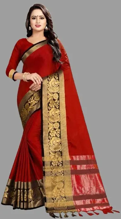 Stylish Blend Woven Design Saree with Blouse Piece For Women