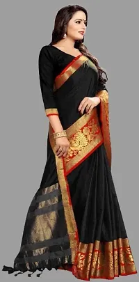 Stylish Black Cotton Blend Woven Design Saree with Blouse piece For Women-thumb2